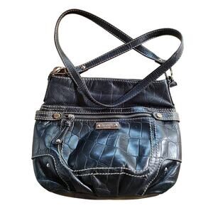 Tagnanelli Large Croc Embossed Black Leather Purse